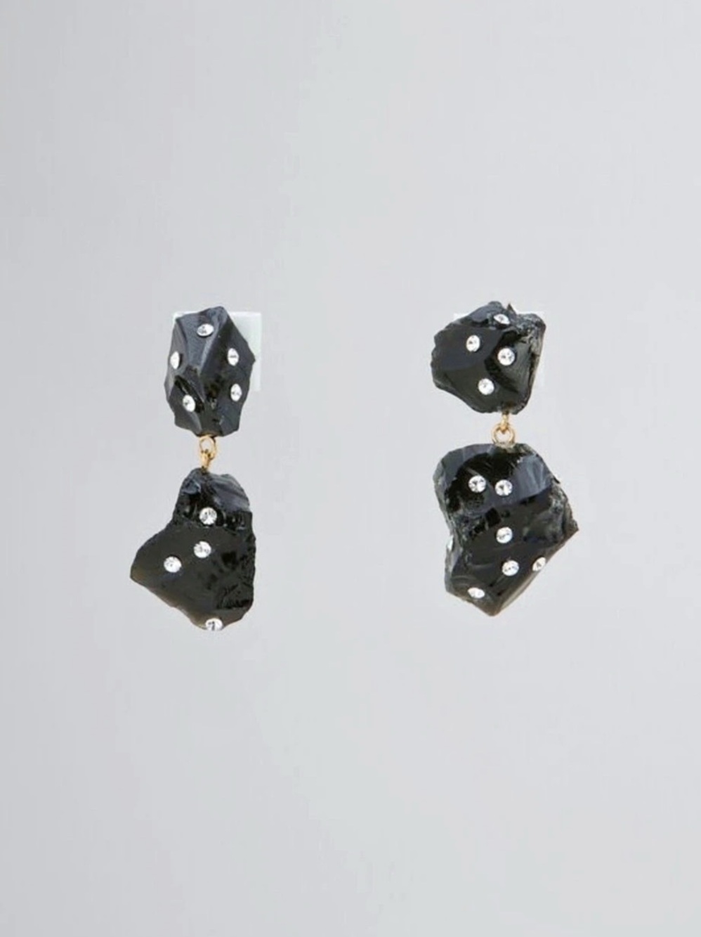 Marni BLACK OBSIDIAN DROP EARRINGS WITH RHINESTONE POLKA DOTS NWOT